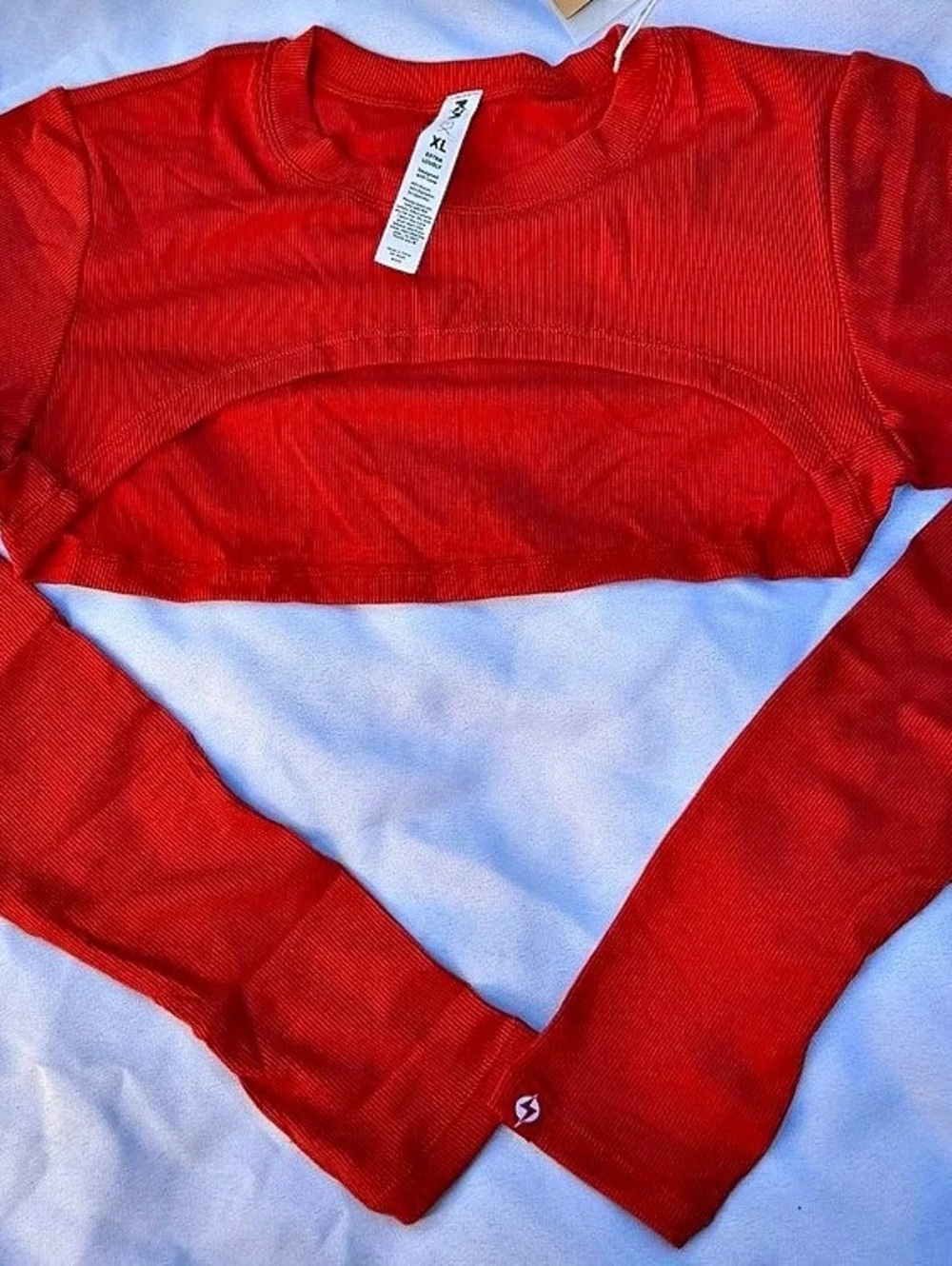 Popflex Extra Lovely Ribbed Long Sleeve Crop Top color cayenne XL NWT